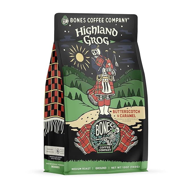 Bones Coffee Highland Grog Butterscotch Caramel Blend – 12oz