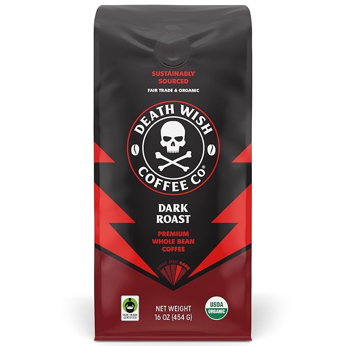 Death Wish Coffee Organic Dark Roast Whole Beans 16oz